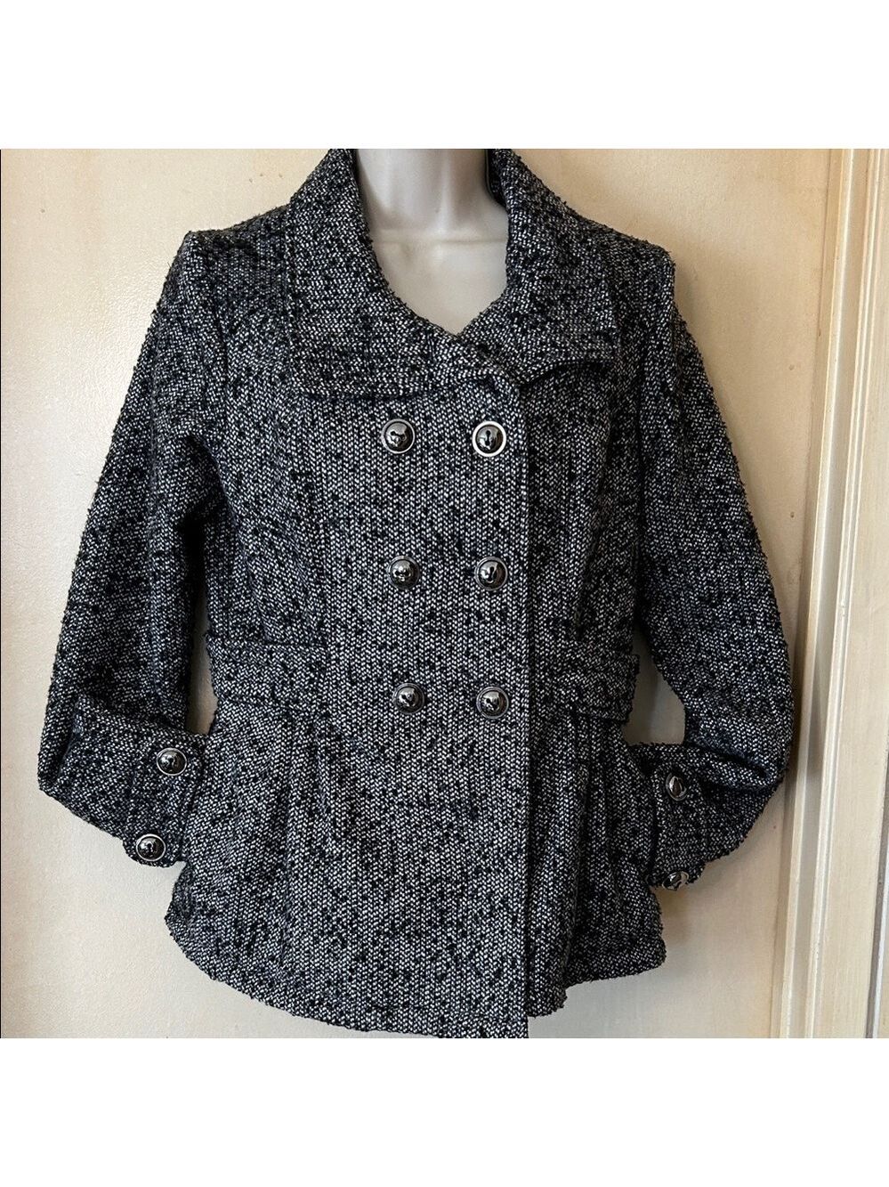 Pink Envelope Black and WhiteTweed Pea Coat size M - Picture 5 of 12